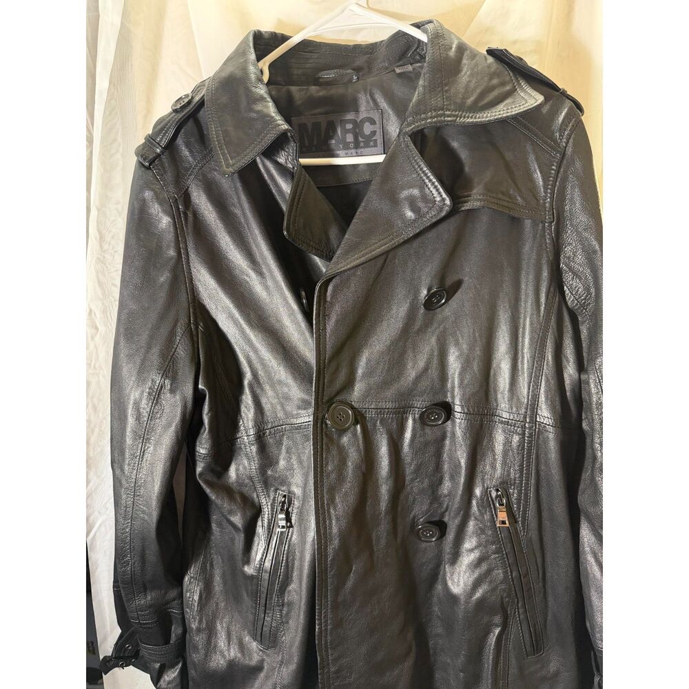 Marc New York Heavy Black Leather Double Breasted Jacket